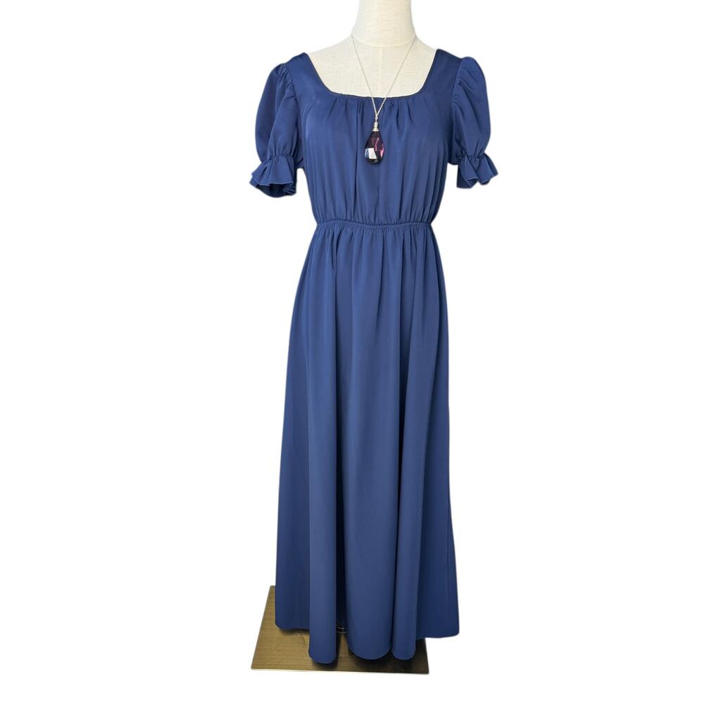 Scarlet Darkness Renaissance Regency Maxi Dress Empire Waist Puff Blue Sleeve S
